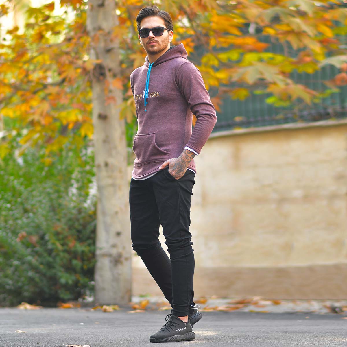هودی مردانه مدل new york رنگ زرشکی