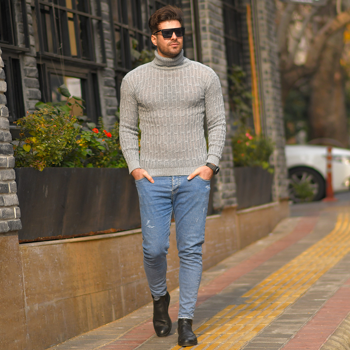 پلیوربافت یقه اسکی طوسی مردانه مدلSonar