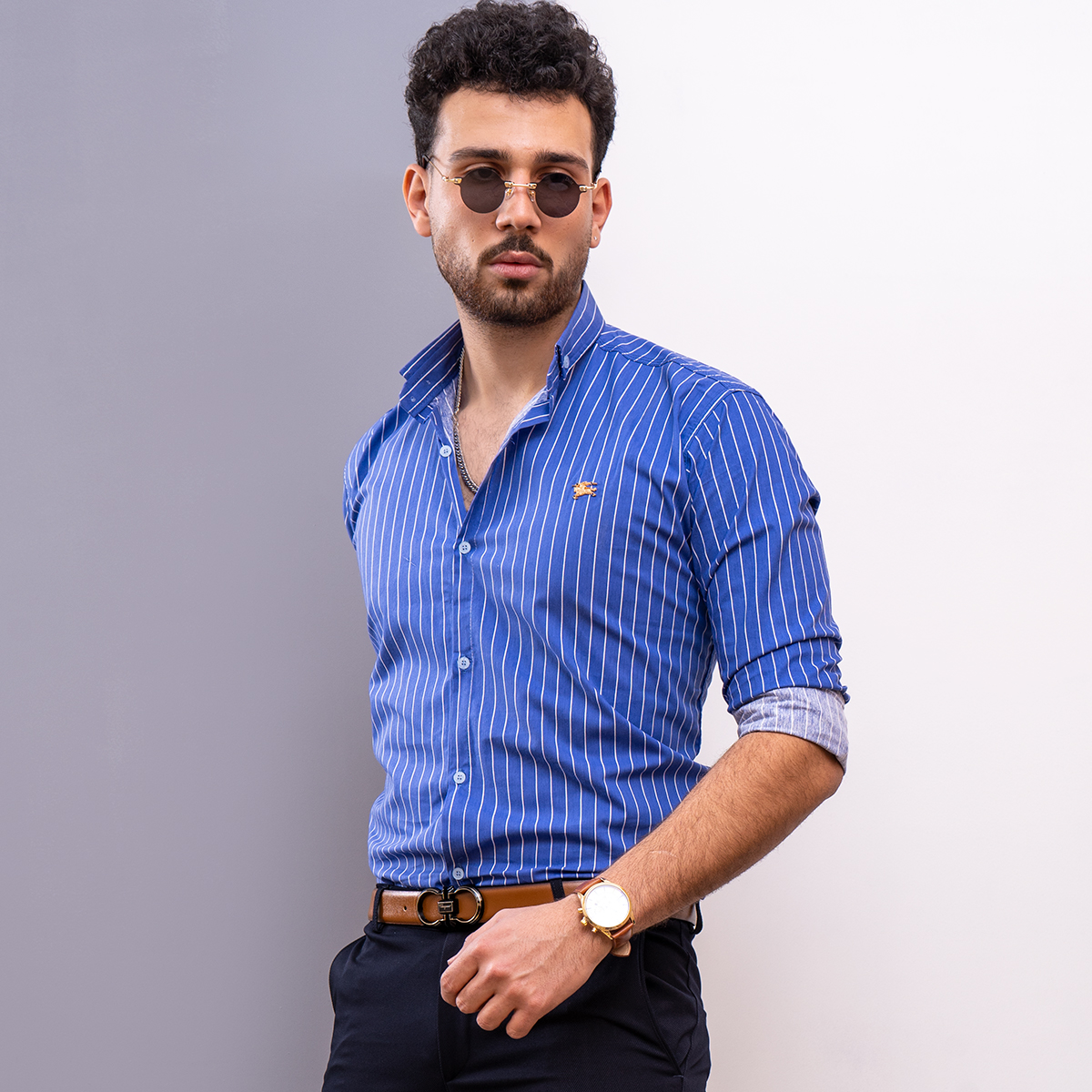 پيراهن مردانه رنگ آبي مدل Nelson