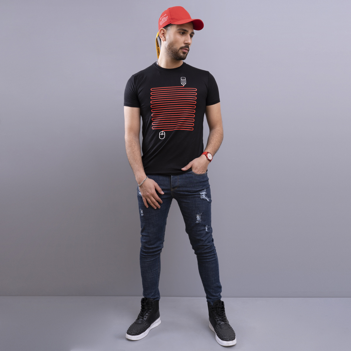 تيشرت مردانه طرح مداد (مشكي)