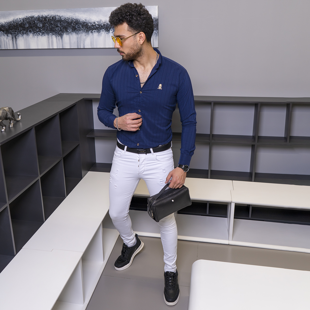 پيراهن مردانه رنگ سرمه اي  مدل Rafel