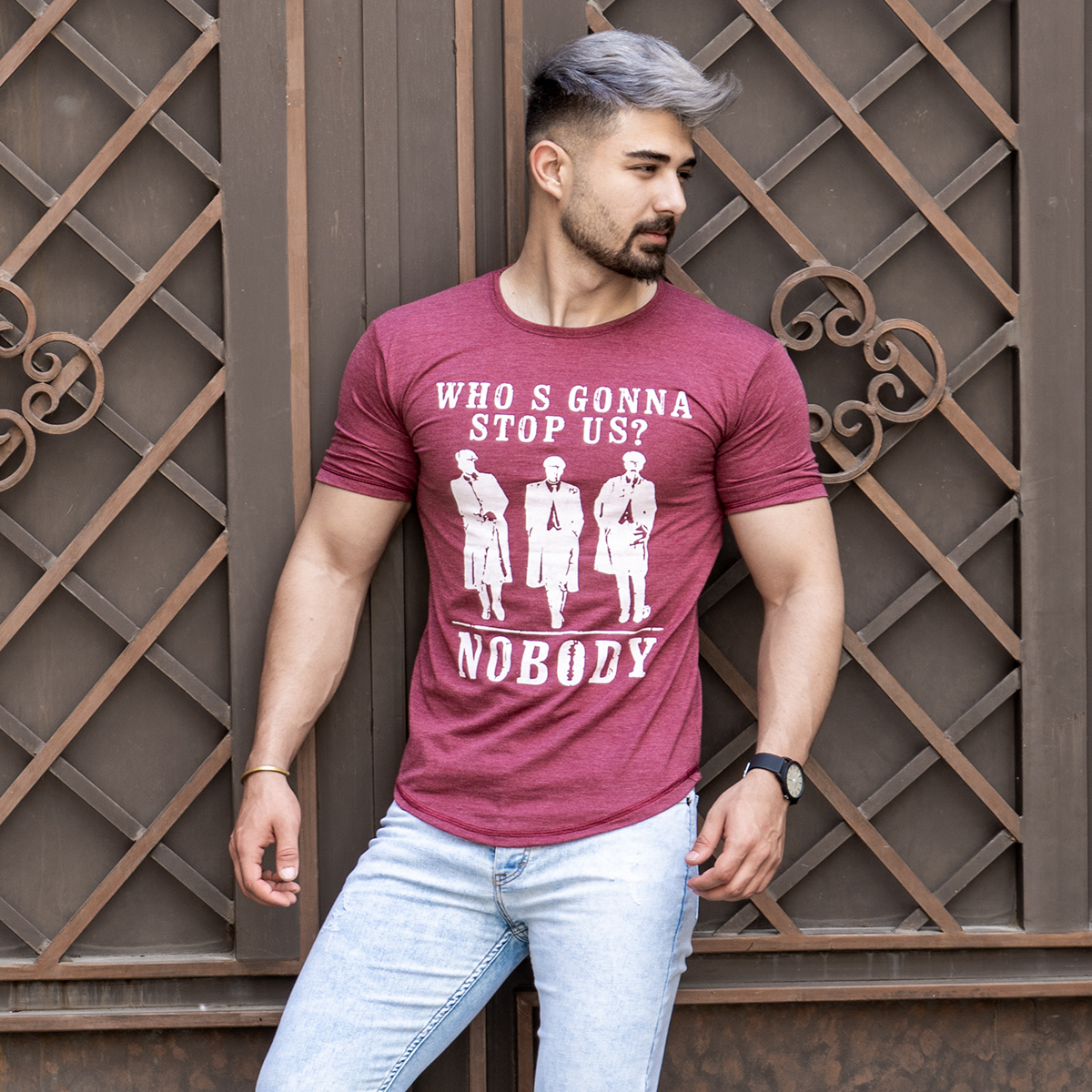 تیشرت NOBODY مردانه زرشکی مدل Montez