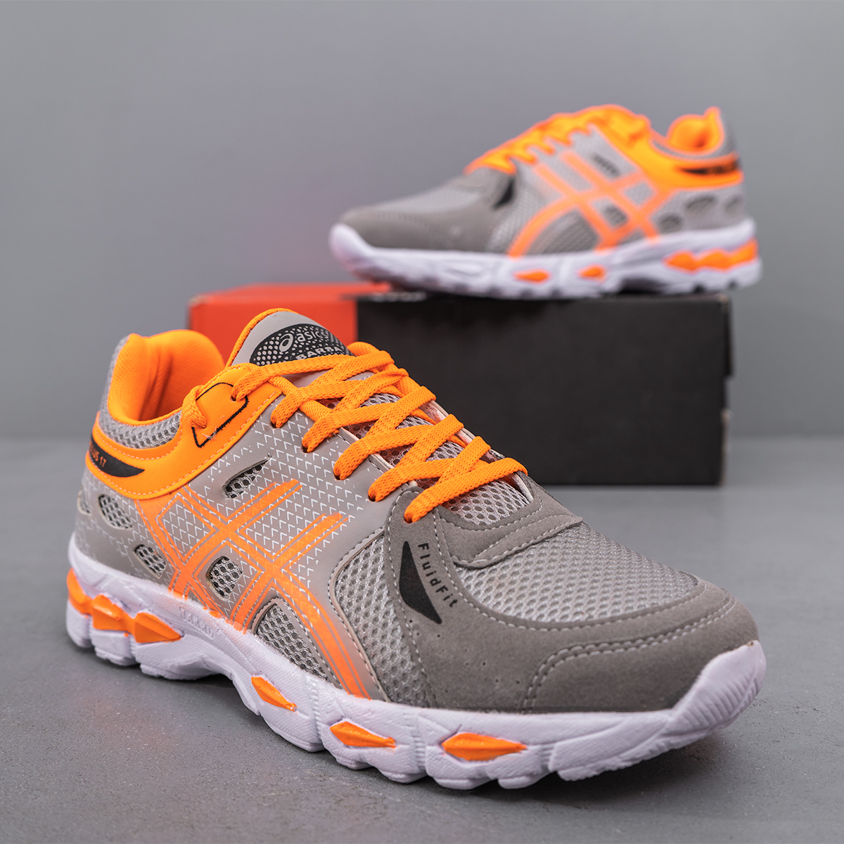 کفش ورزشی اسیکس مردانه طوسی نارنجی مدل kayano