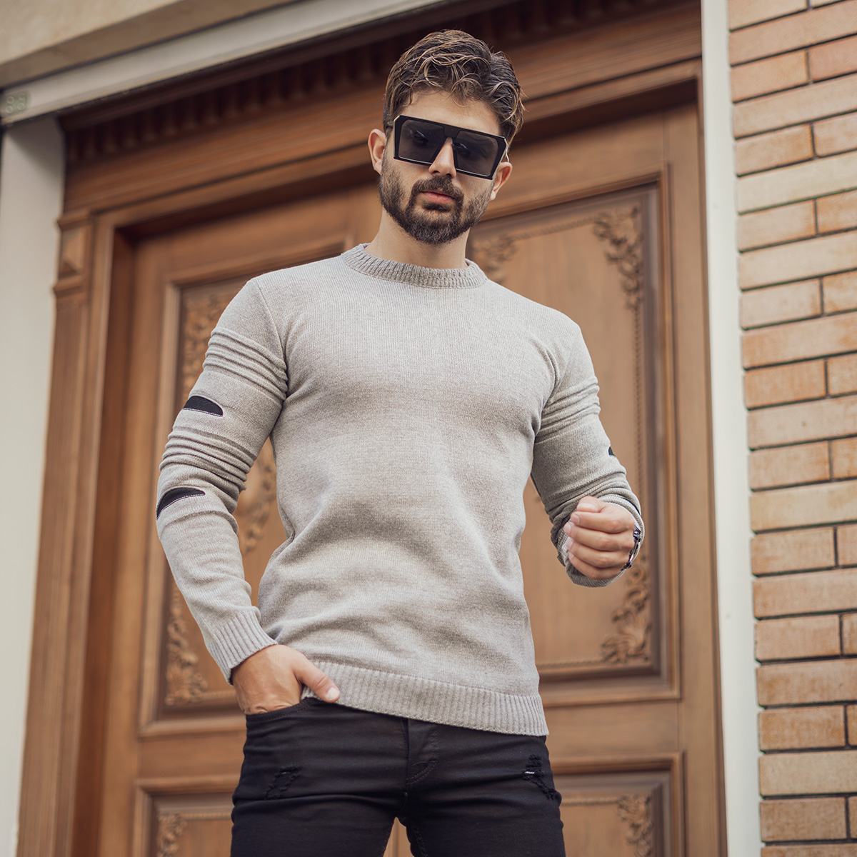 پلیور زاپ دار مردانه کرم مدل solan