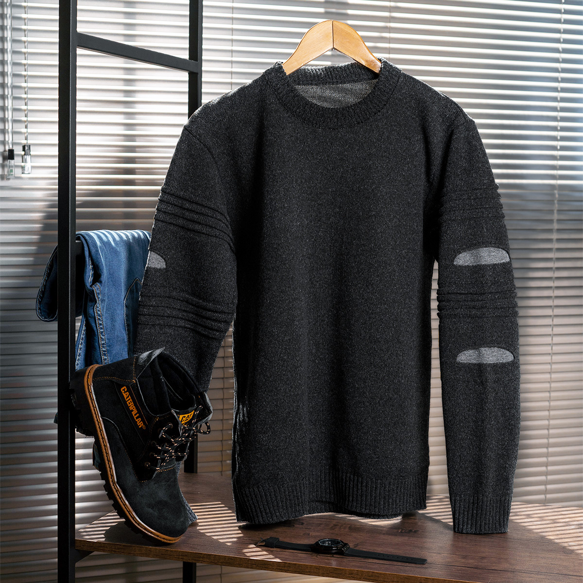 پلیور زاپ دار مردانه ذغالی مدل solan