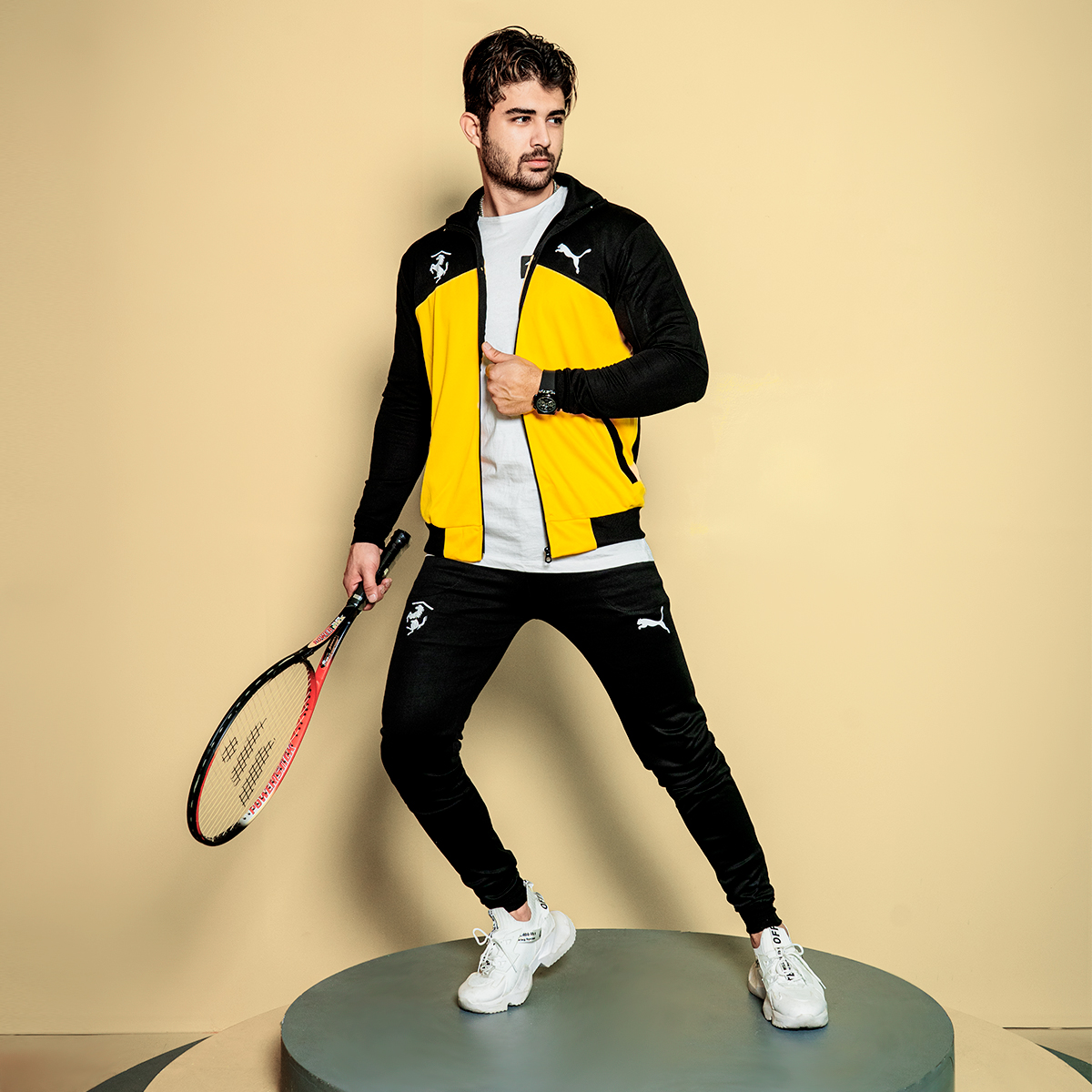 ست سوییشرت شلوار Pumaمردانه مشکی زرد مدلniman