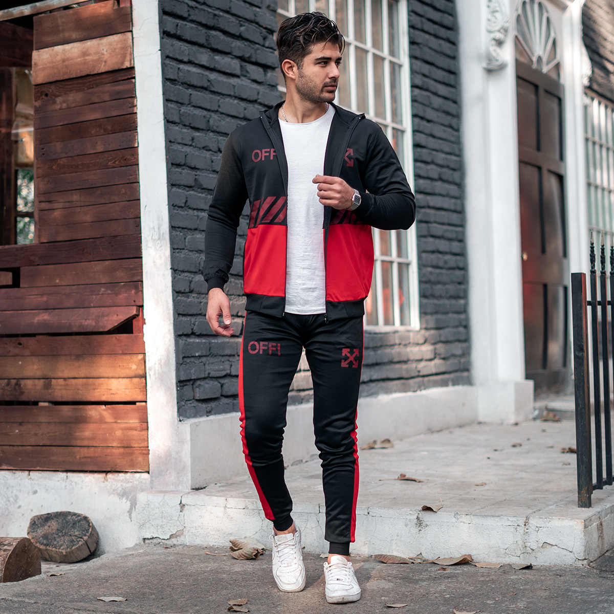 ست سوییشرت شلوار Off-Whiteمردانه مشکی قرمزمدلlako