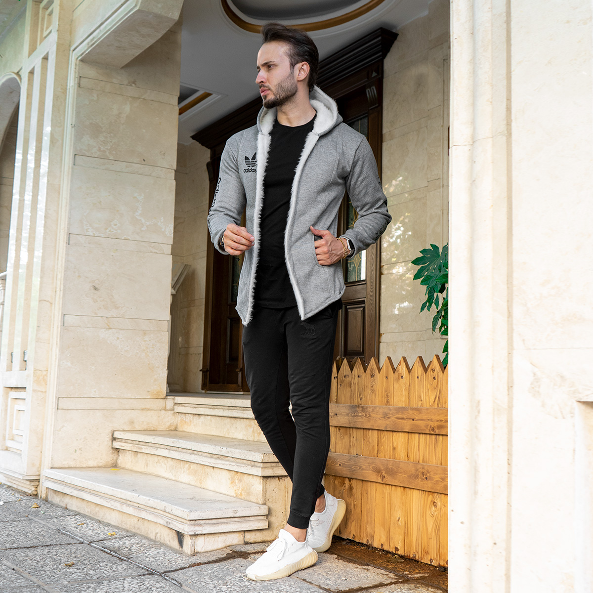 هودی Adidas مردانه طوسی روشن مدل Aran