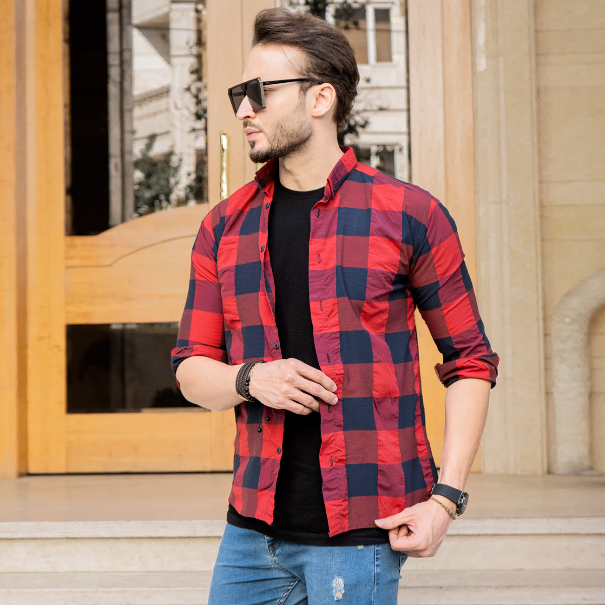 پیراهن مردانه مکعبی (T)دورنگ مدل Bzo