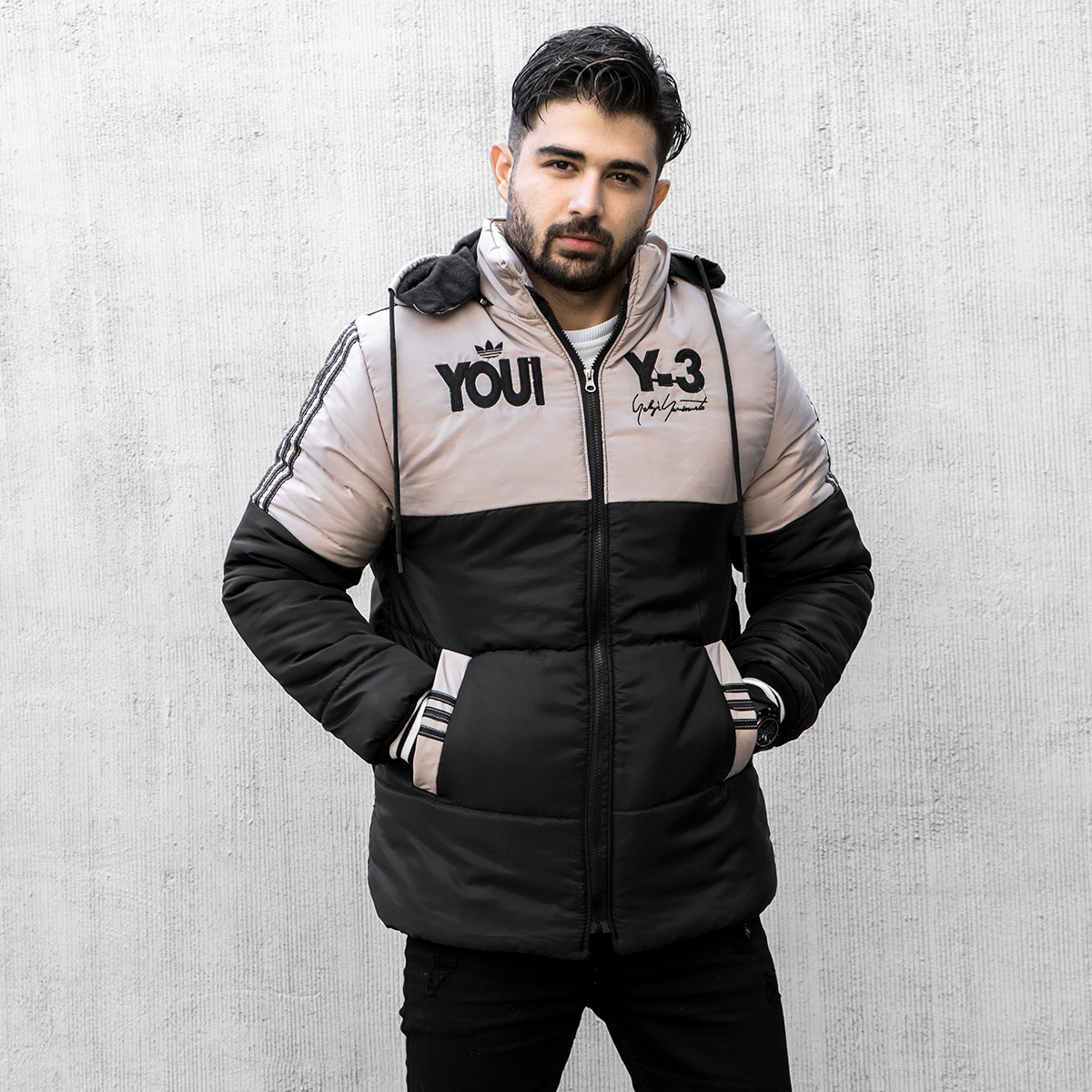 کاپشن مردانه Y-3کرم مشکی مدل YOUI