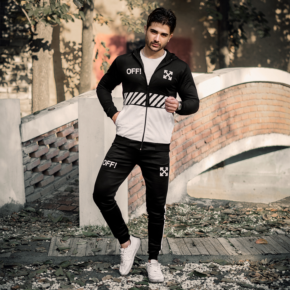 ست سوییشرت شلوار Off-Whiteمردانه مشکی سفید مدلlako