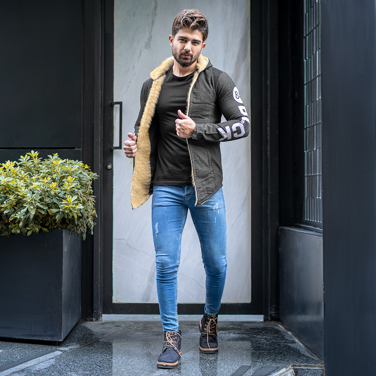 شنل مردانه خزدار ذغالی مدل Armano