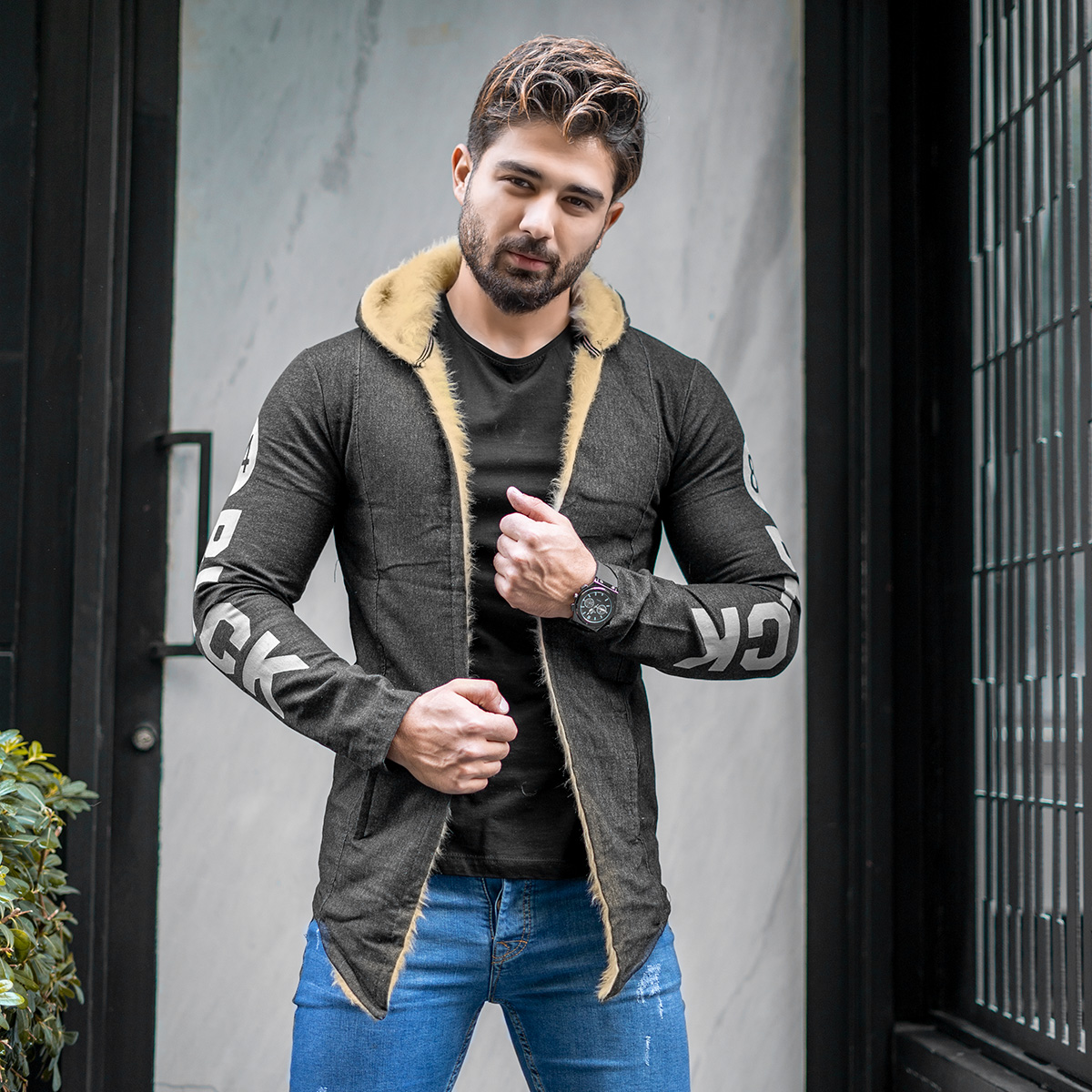 شنل مردانه خزدار ذغالی مدل Armano