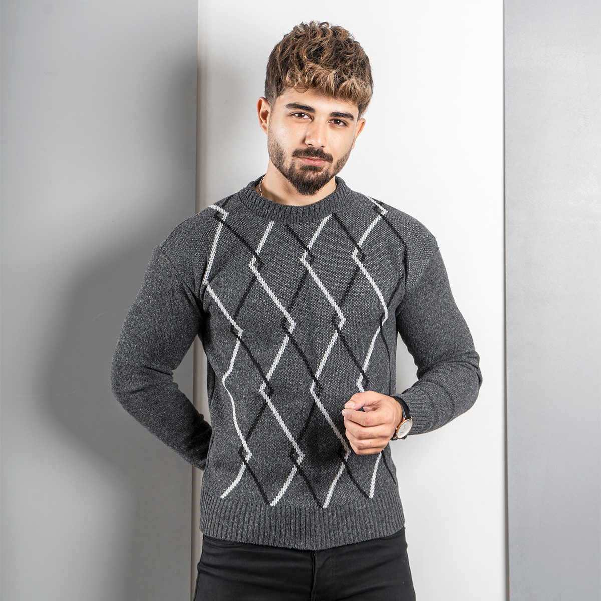 پلیور مردانه (T) ذغالی مدل Fartash