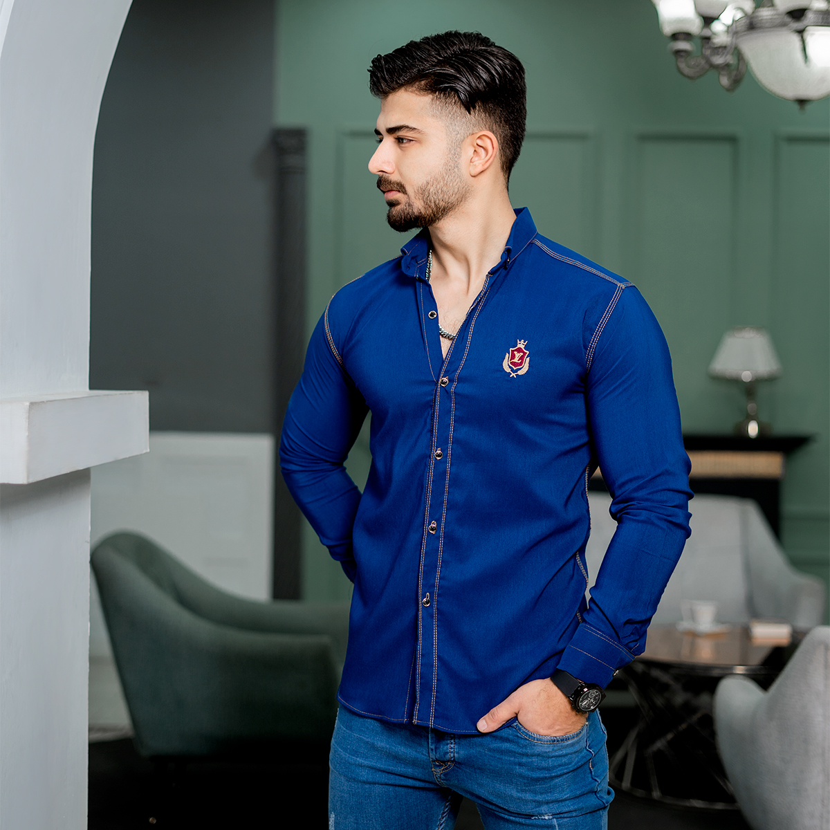 پیراهن مردانه LV آبی مدل gabi