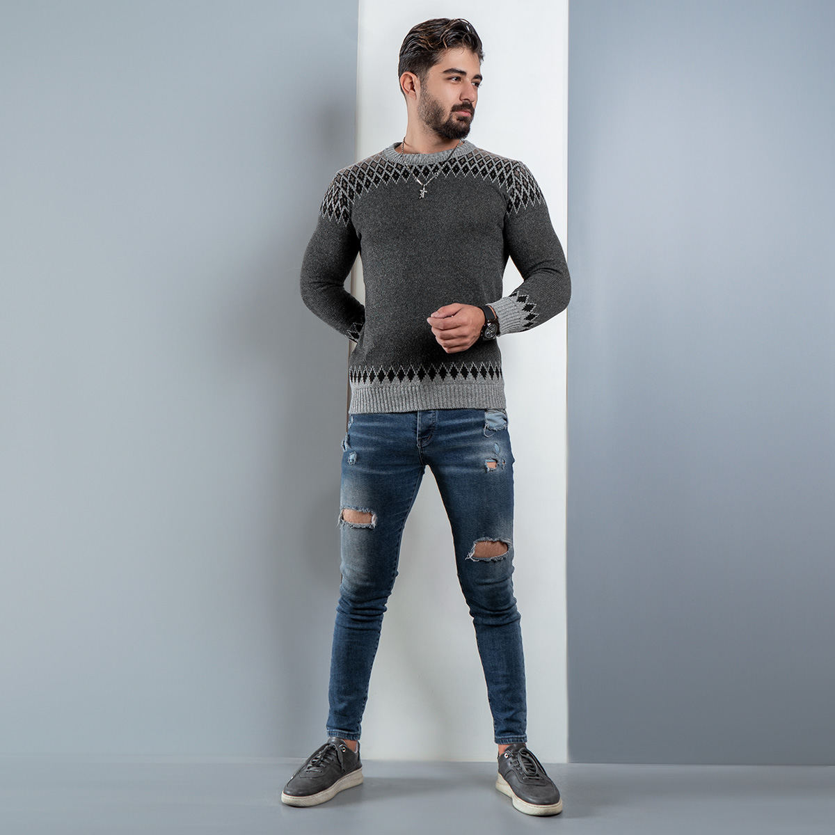 پلیور طوسی کرم(T) مردانه مدل tikal