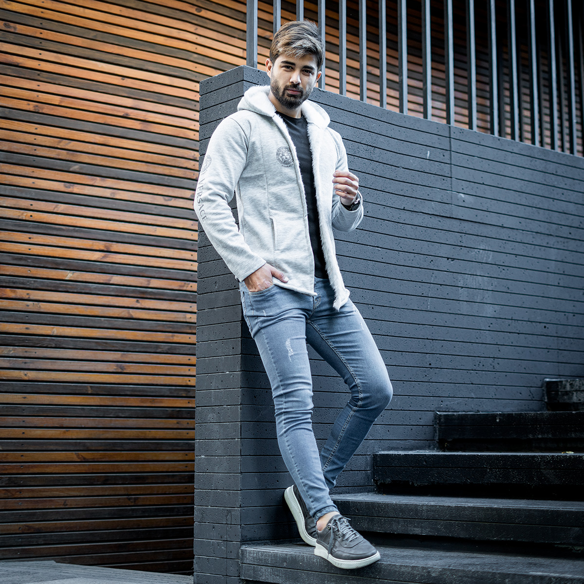 شنل مردانه ورساچه طوسی روشن مدلsogi