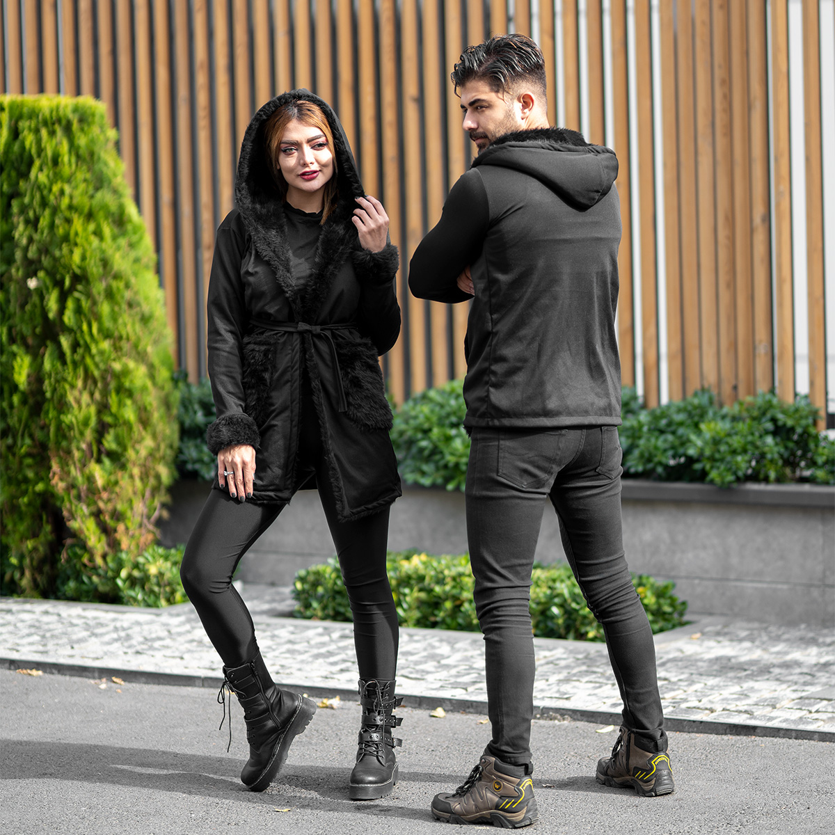 ست شنل مردانه و زنانه خزدار مشکی مدلnivo