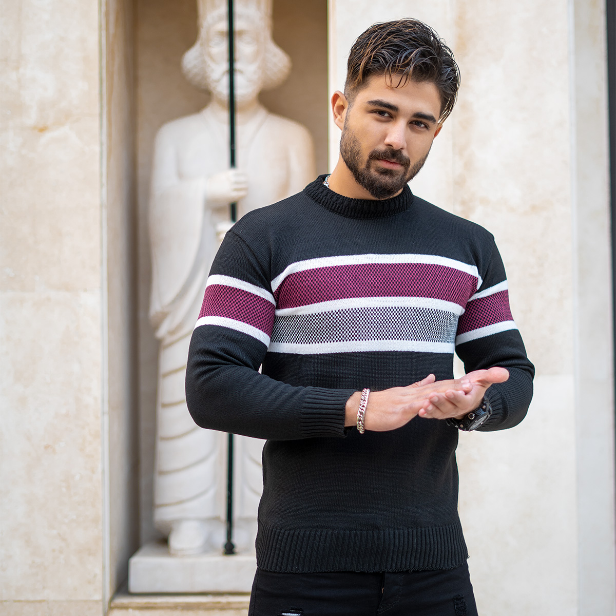 پلیور مشکی قرمز مردانه مدل Noshan