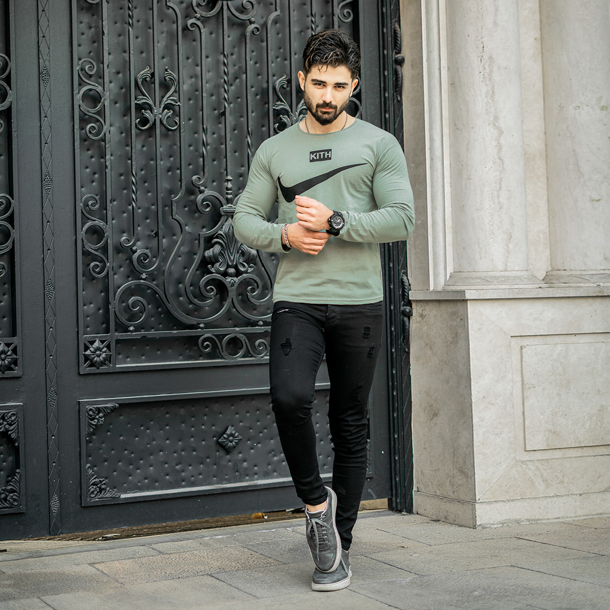 تیشرت آستین بلندمردانه Nike سبز مدل A77