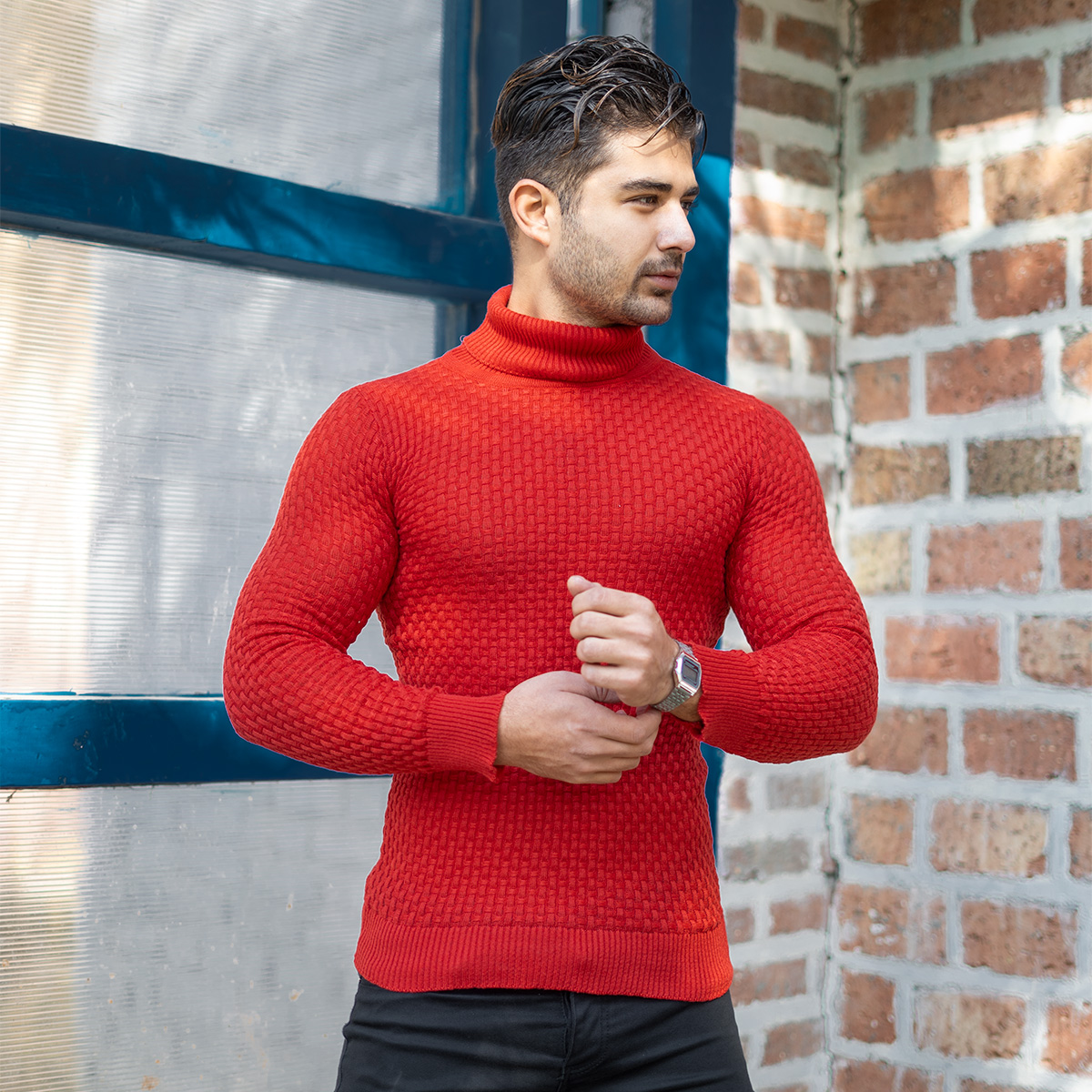 پلیور یقه اسکی مردانه قرمز مدل Oktav