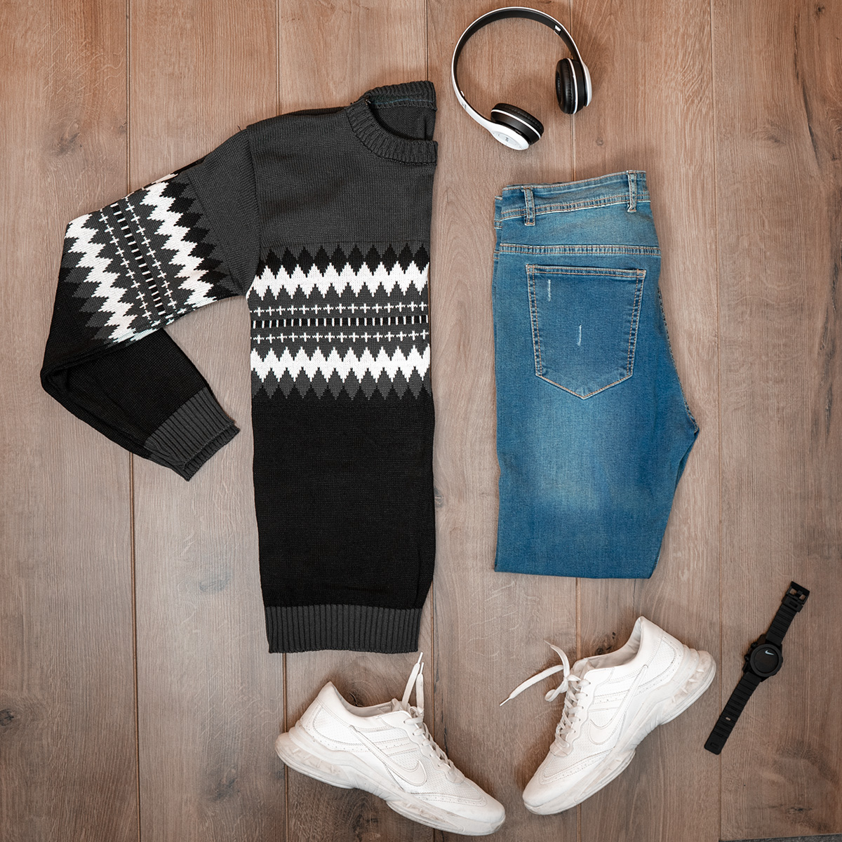 پلیور ژاکارد ذغالی مشکی مردانه مدلSami