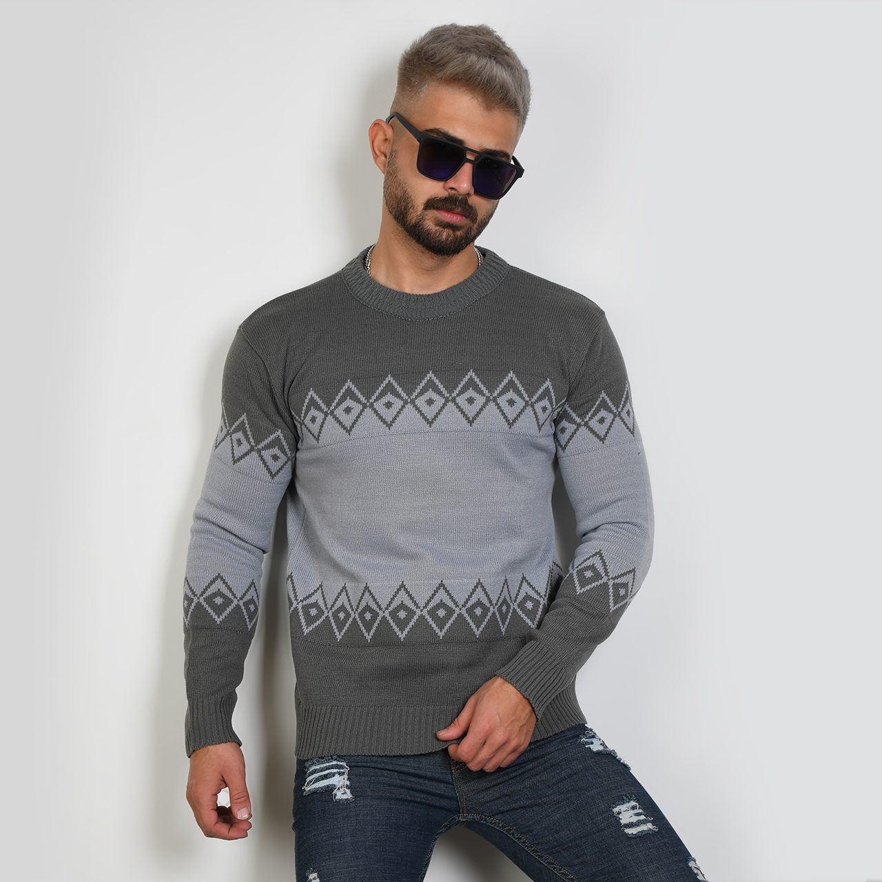 پلیور مردانه دودی طوسی(T) مدل roter