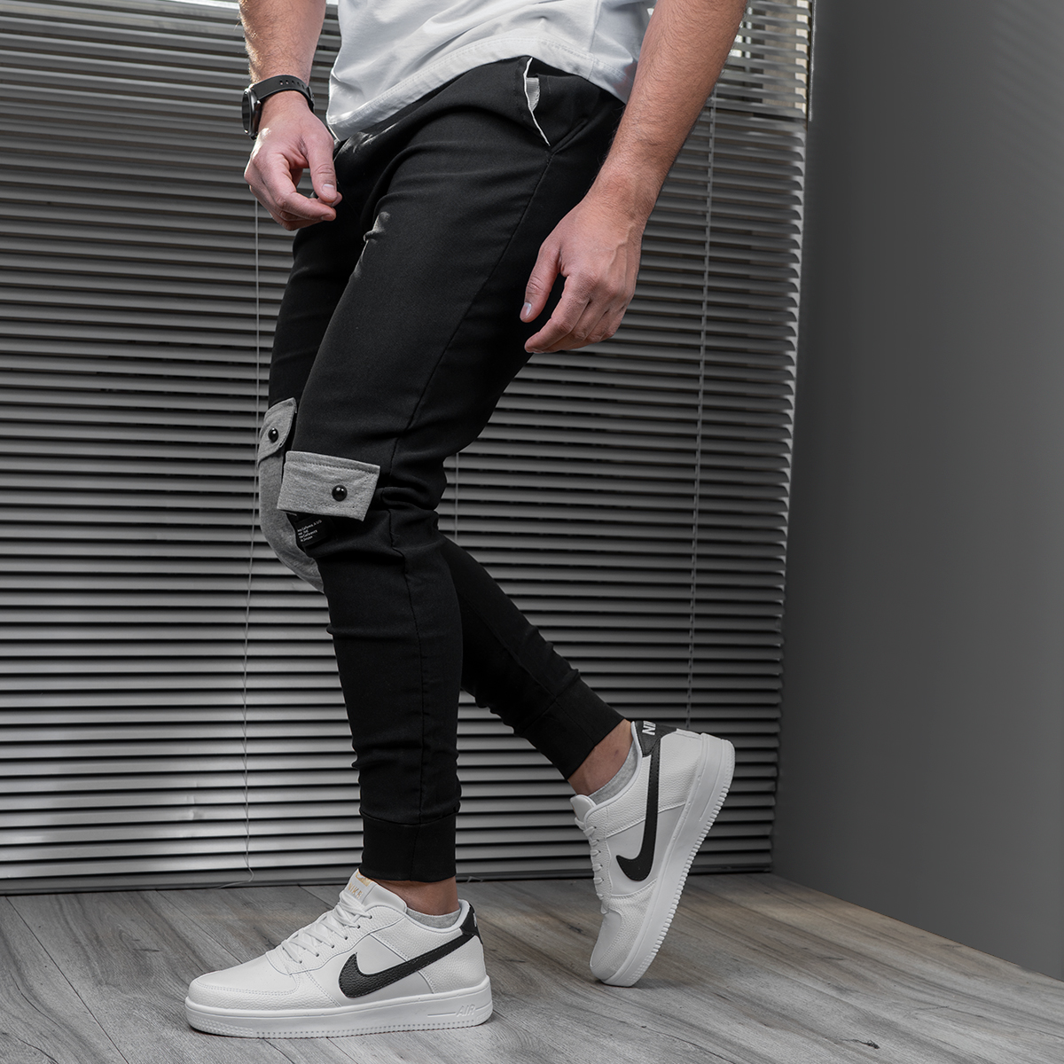 شلوار اسلش مشکی طوسی مردانه مدل Mehrab