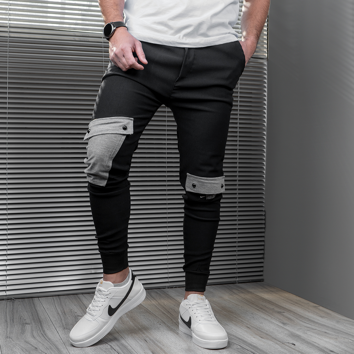 شلوار اسلش مشکی طوسی مردانه مدل Mehrab