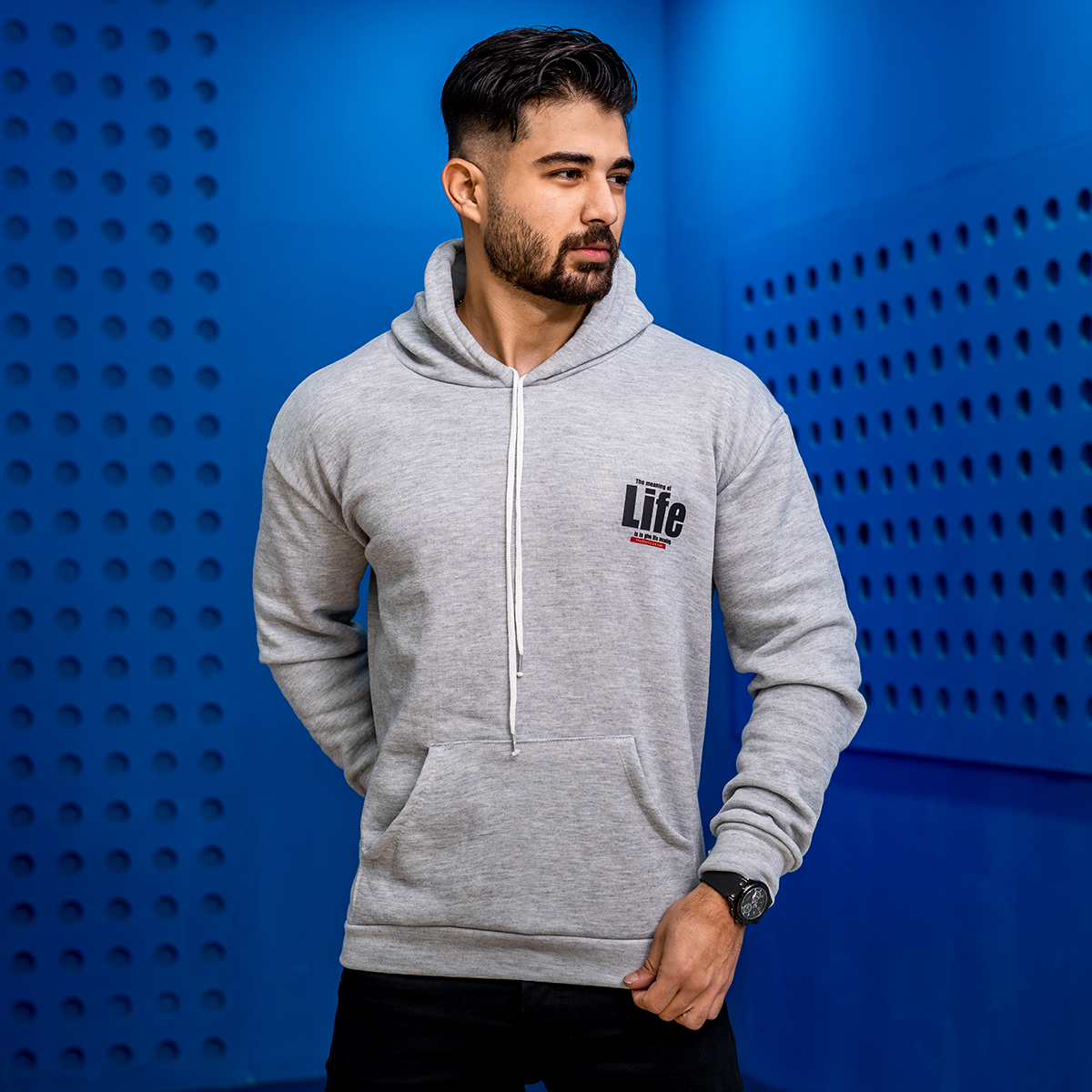 هودی مردانه طوسی مدل Life