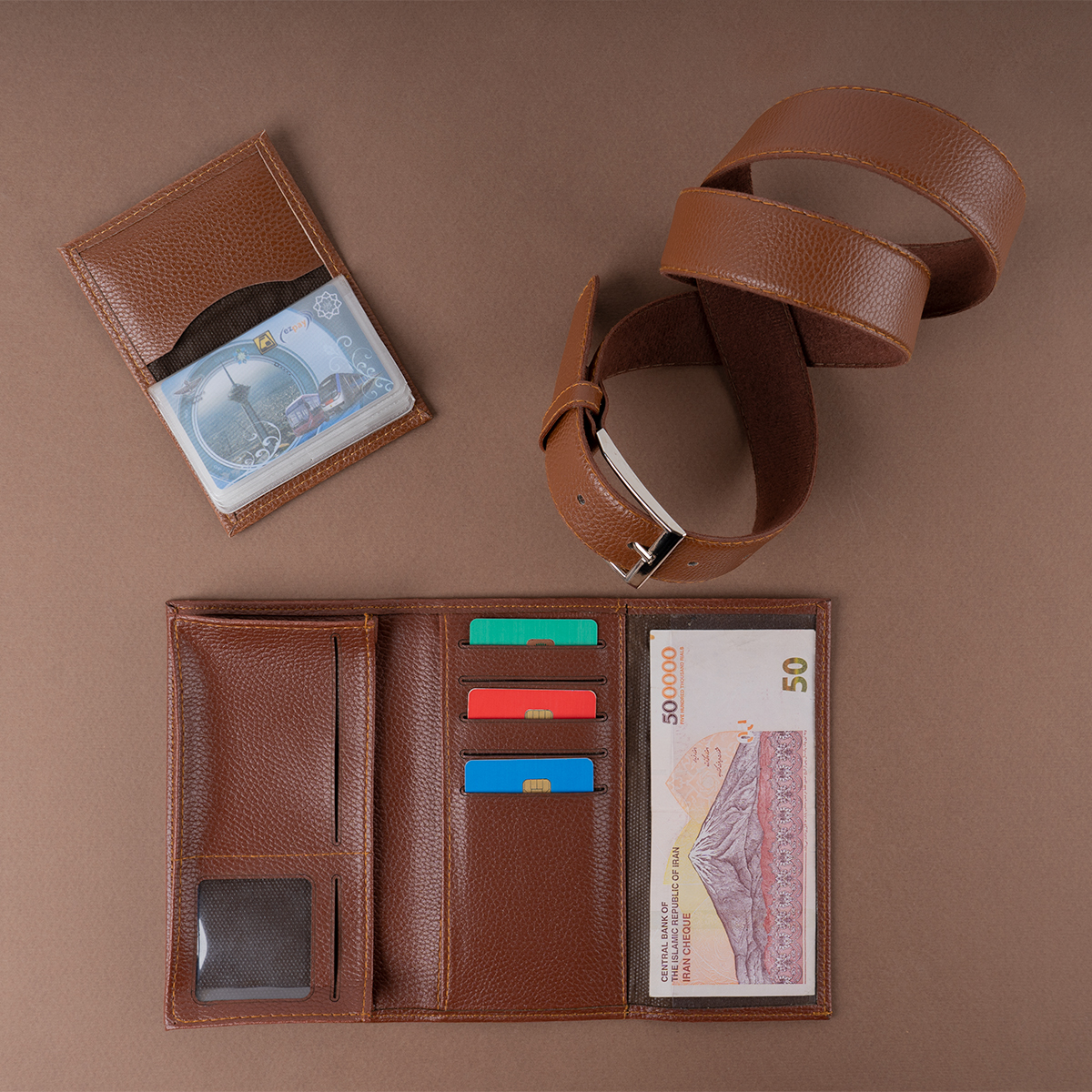 ست کیف و کمربند قهوه ای مدل M101