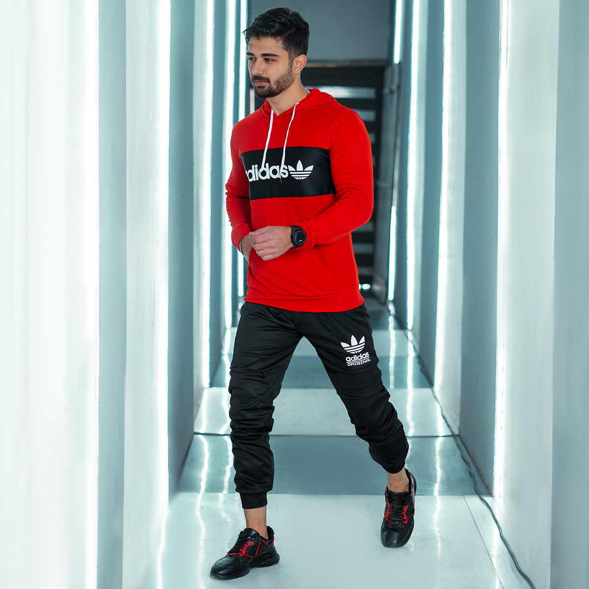 ست هودی شلوار آدیداس قرمز مدل Sadri