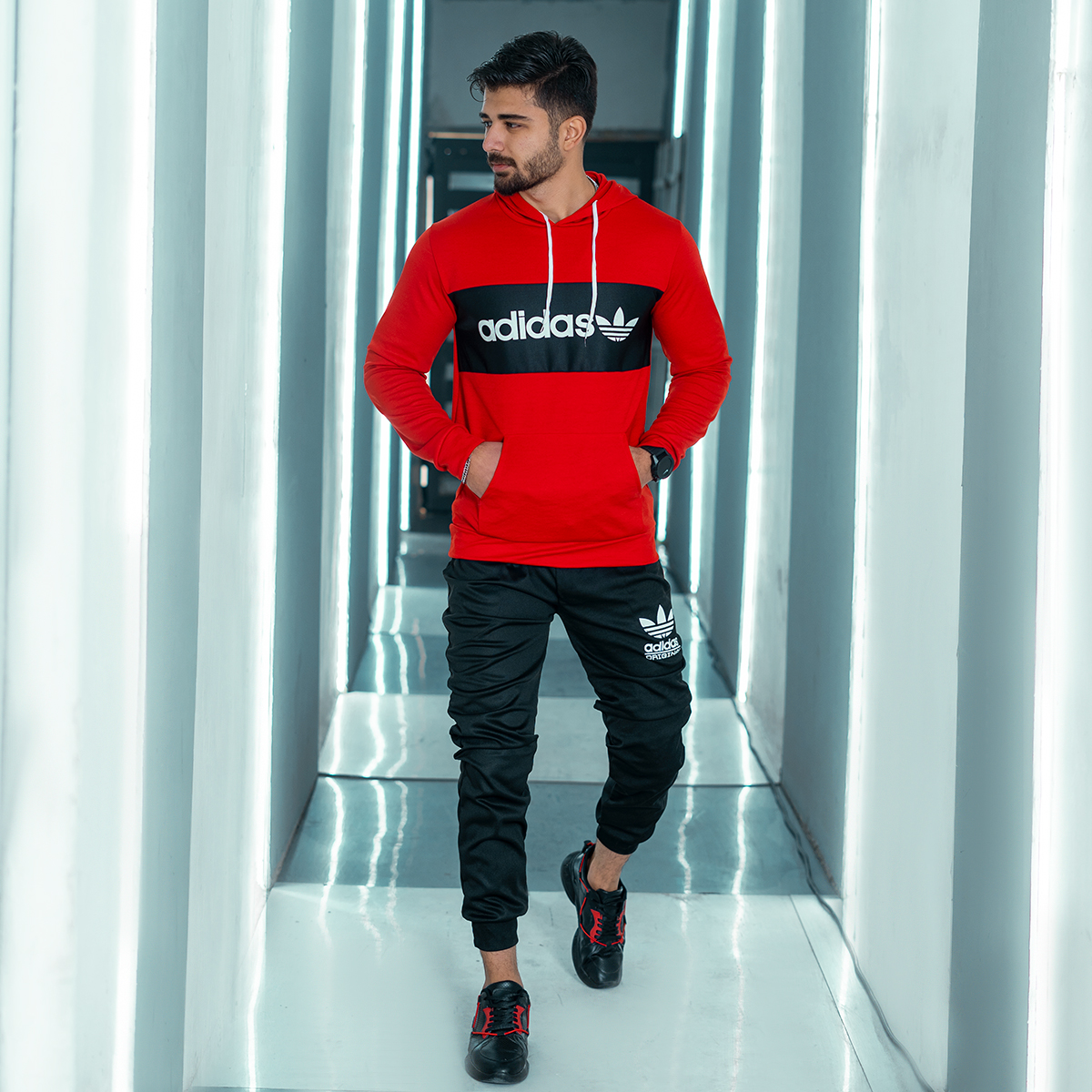 ست هودی شلوار آدیداس قرمز مدل Sadri