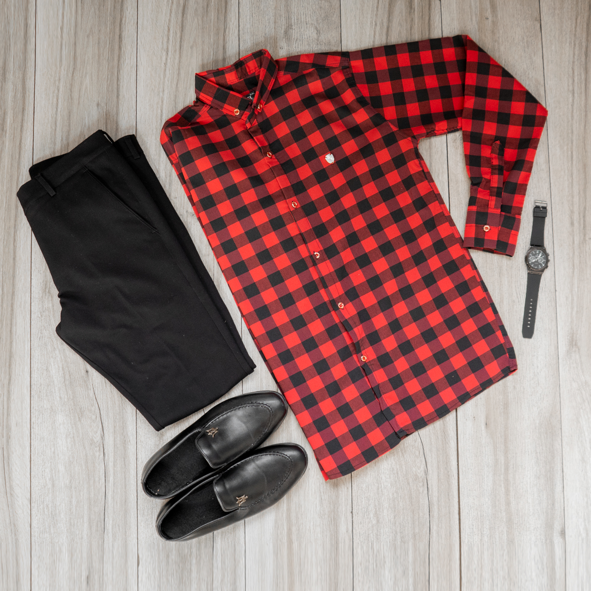 پیراهن چهارخانه قرمزمدل Joyan