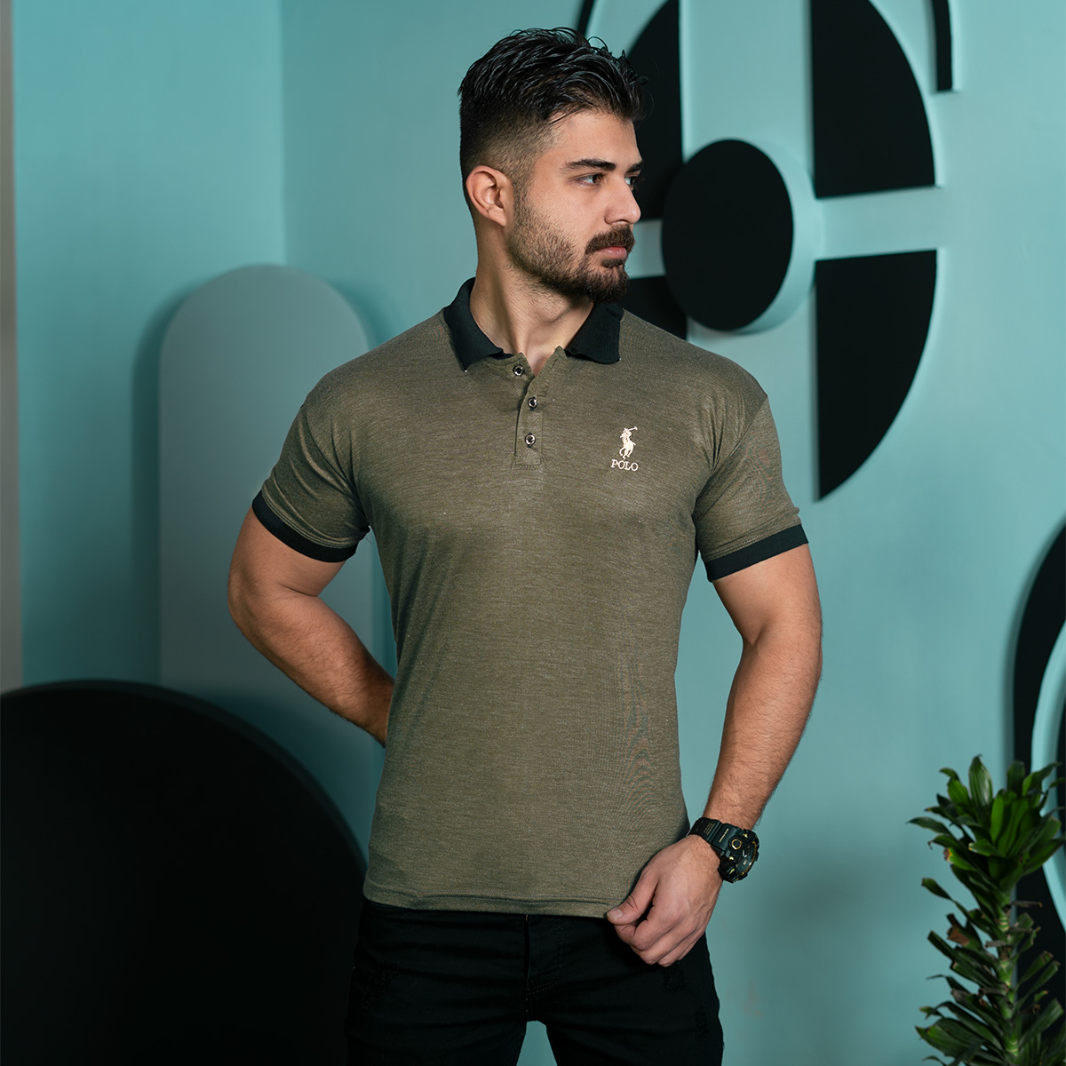 تیشرت مردانه ( مارک رندوم ) سبززیتونی مدل kapi