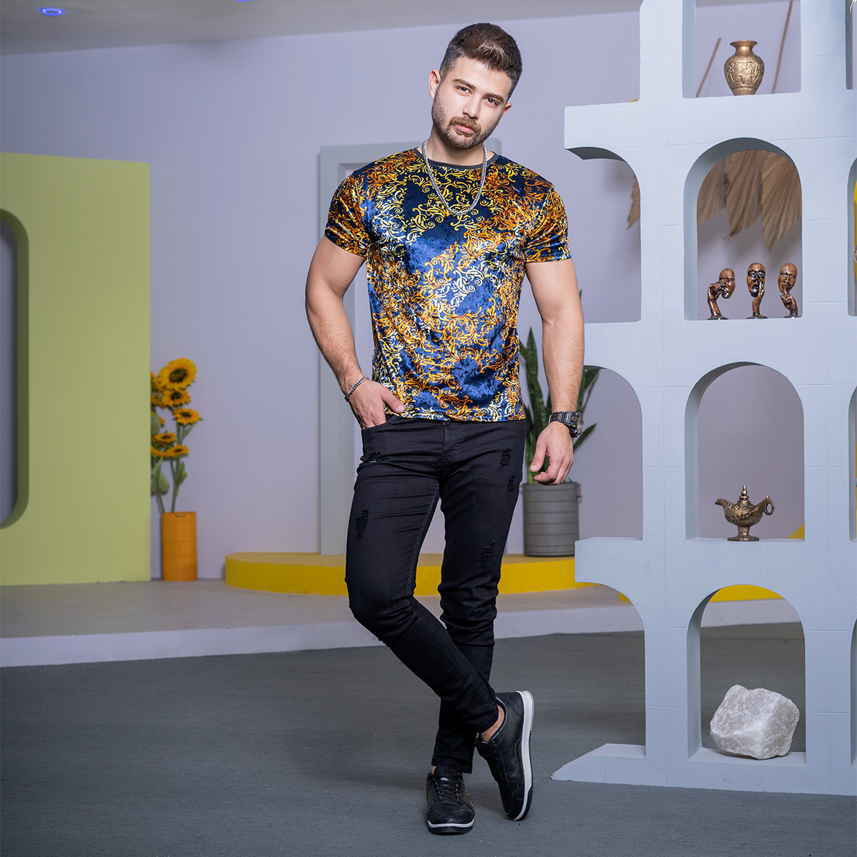 تیشرت مخمل مردانه سرمه ای مدل malek