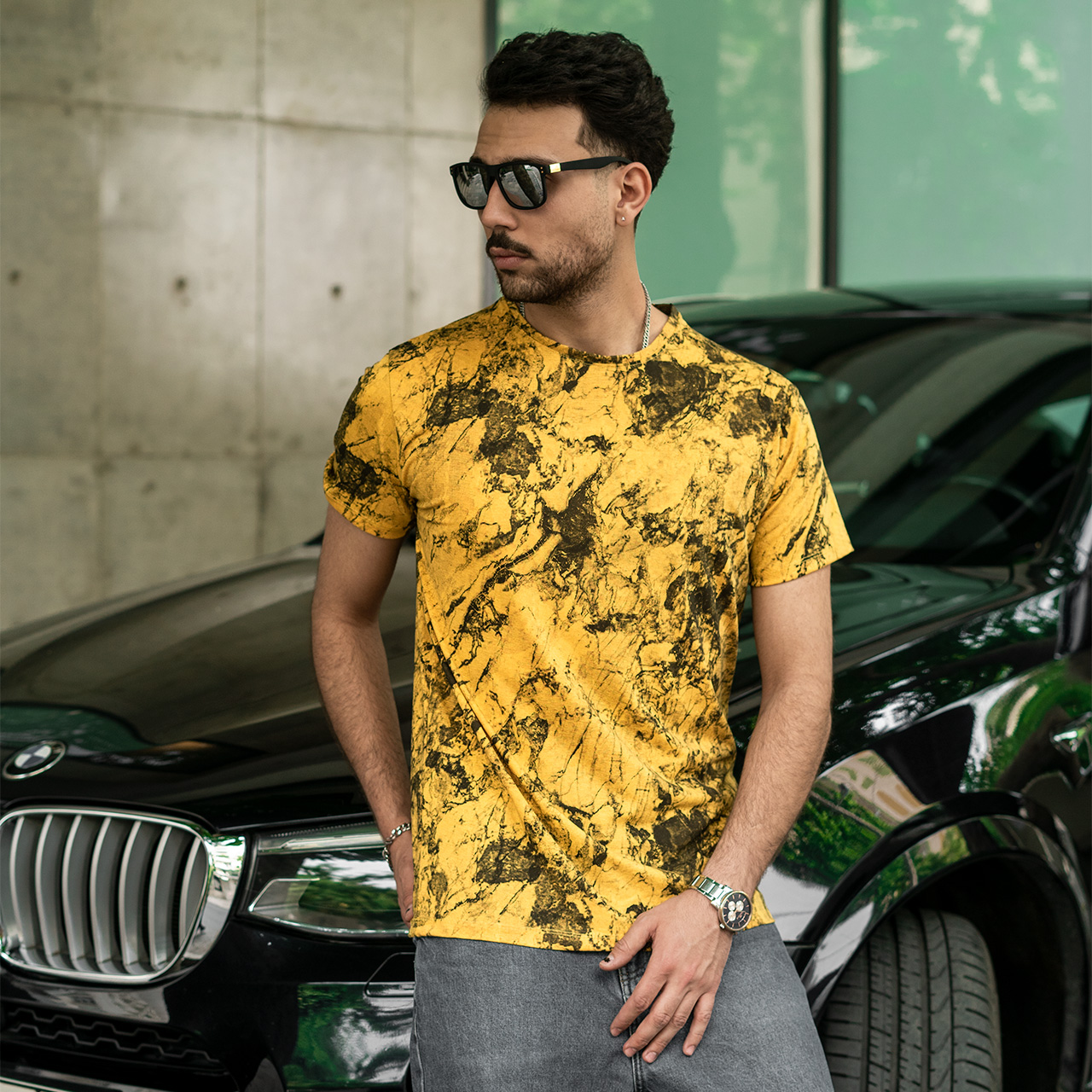 تیشرت مردانه زرد آبرنگی مدل 61