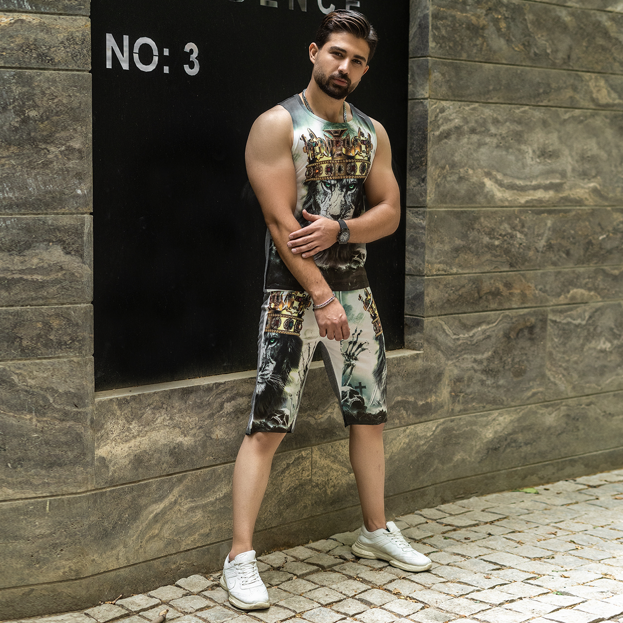 ست رکابی شلوارک طرح شیر مردانه مدل King