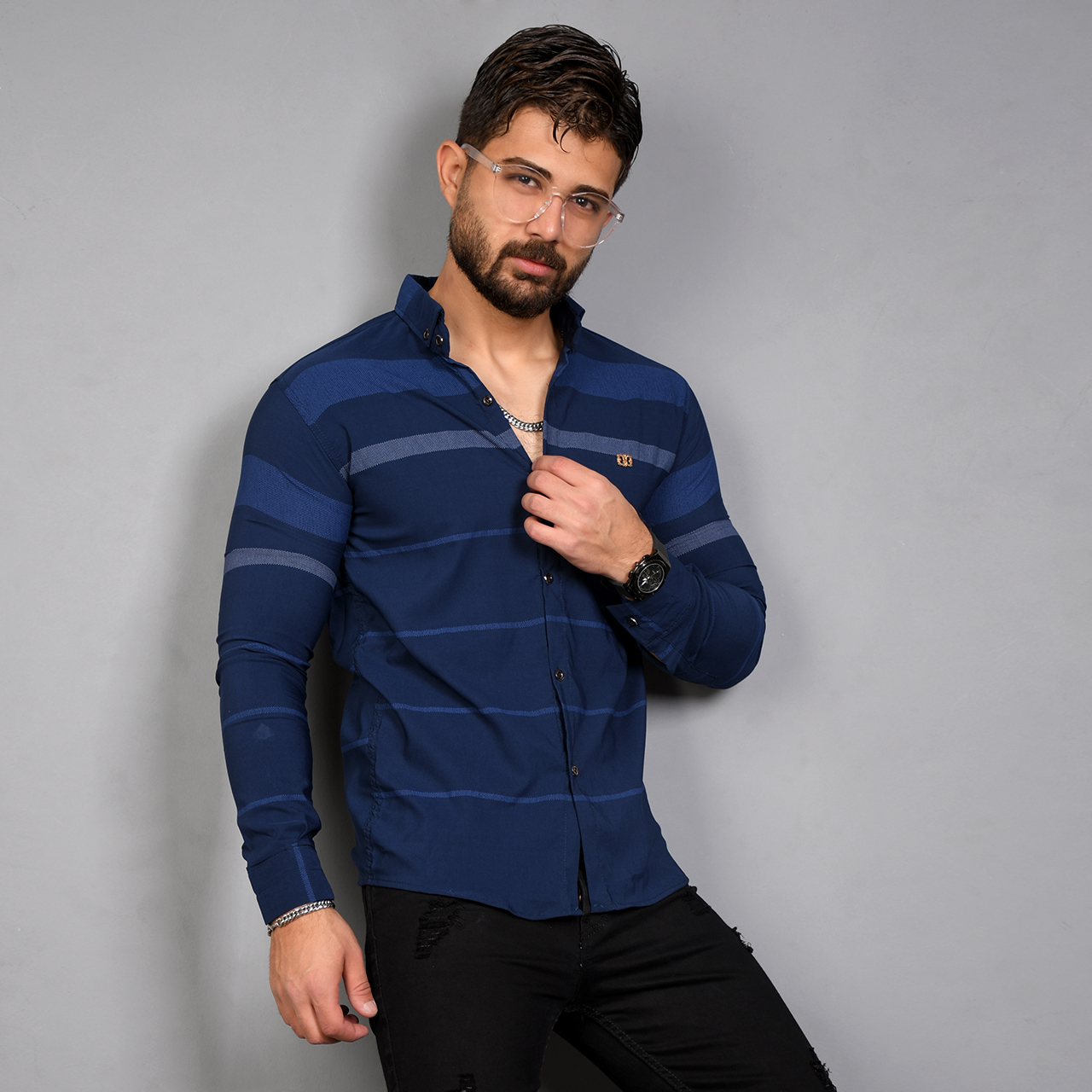 پیراهن مردانه (T)سرمه ای خطی مدل ariz
