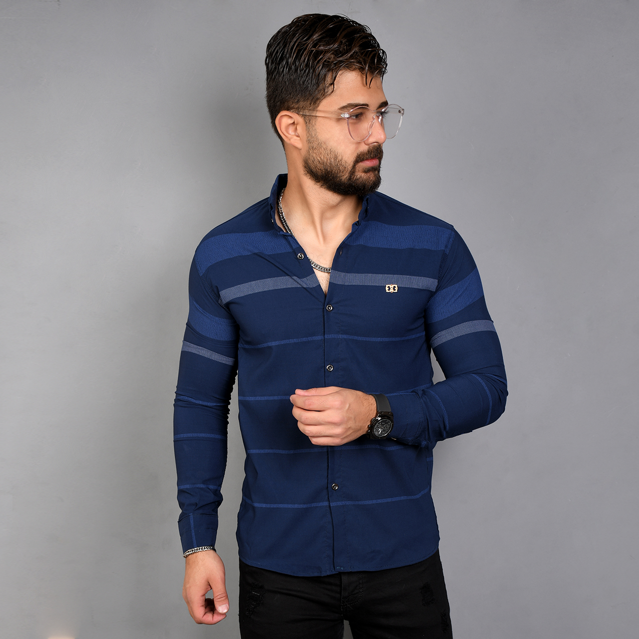 پیراهن مردانه (T)سرمه ای خطی مدل ariz