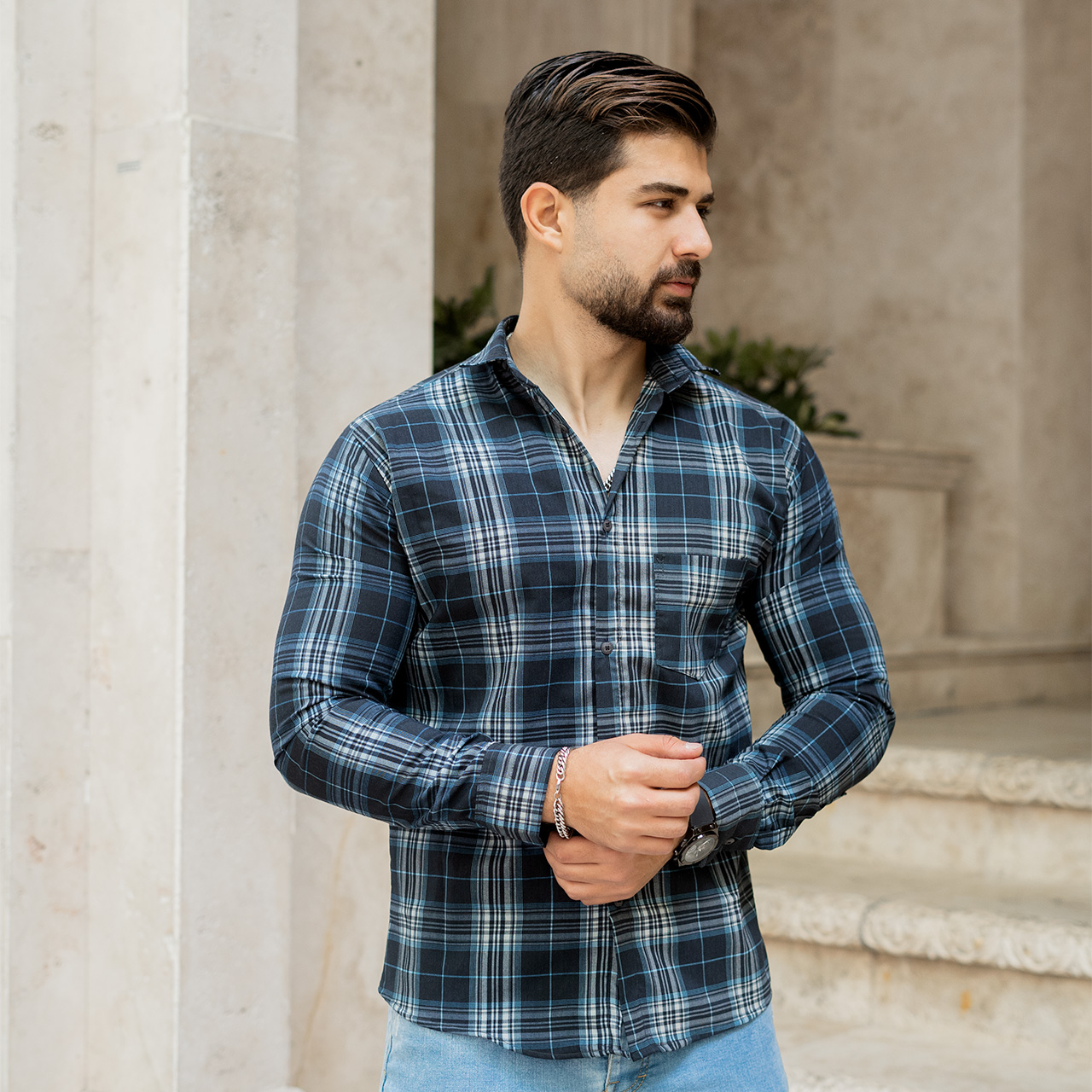 پیراهن مردانه (T)چهار خونه آبی مدلzava