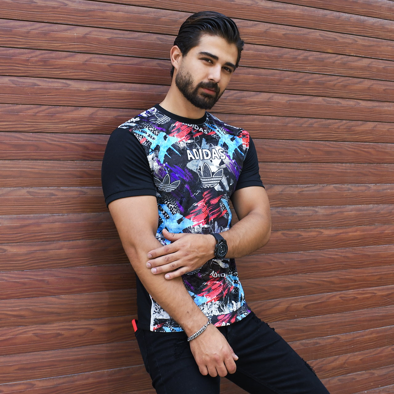 تیشرت مخمل مردانه آدیداس مشکی مدلL104