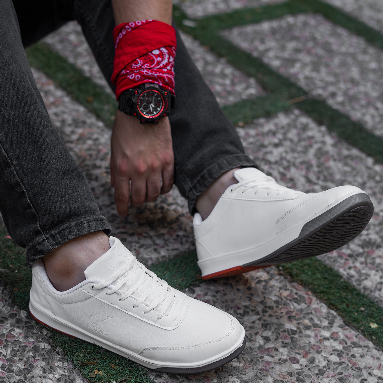 کفش تخت سفید مردانه CK مدل sevil