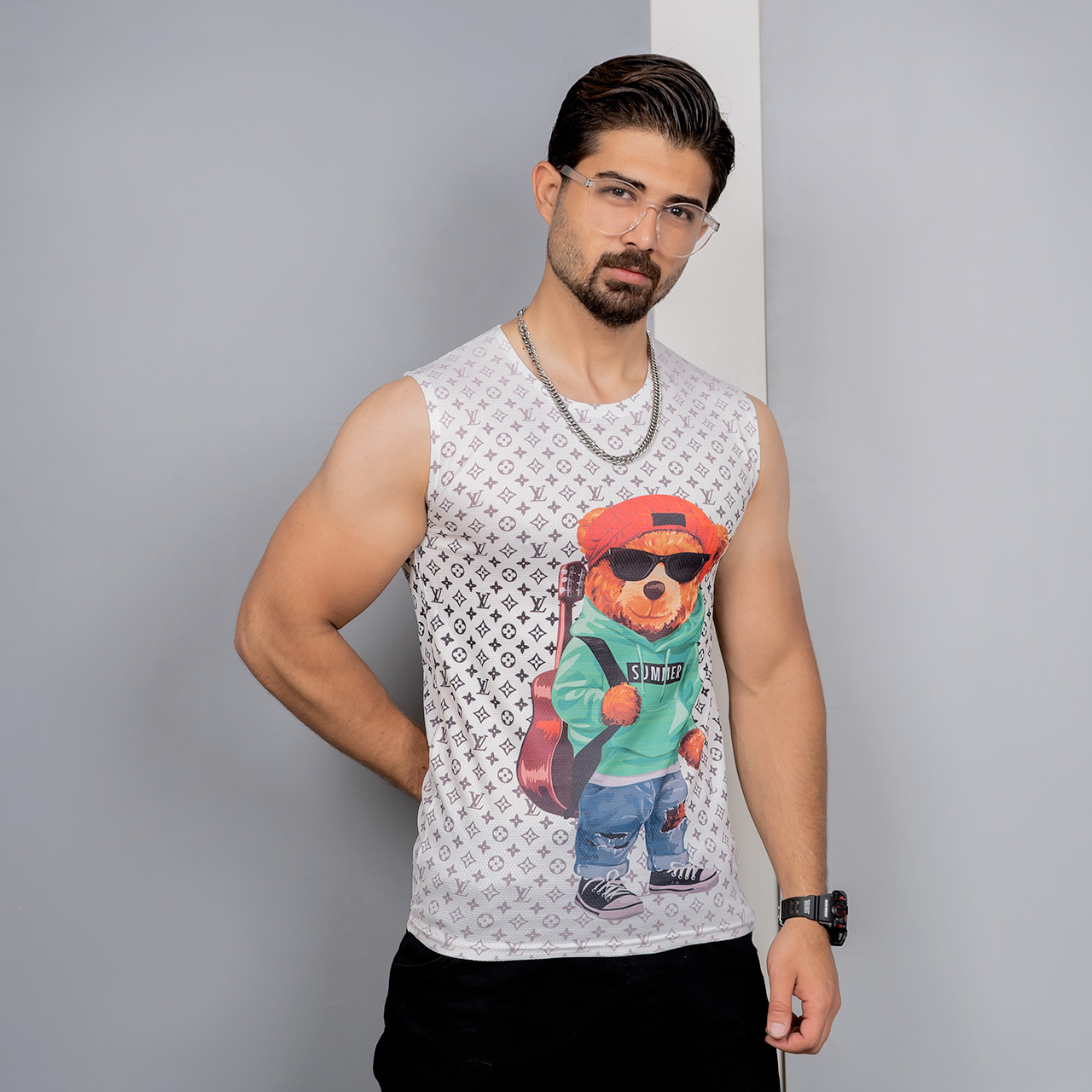 رکابی (T)سفید مردانه مدل Teddy