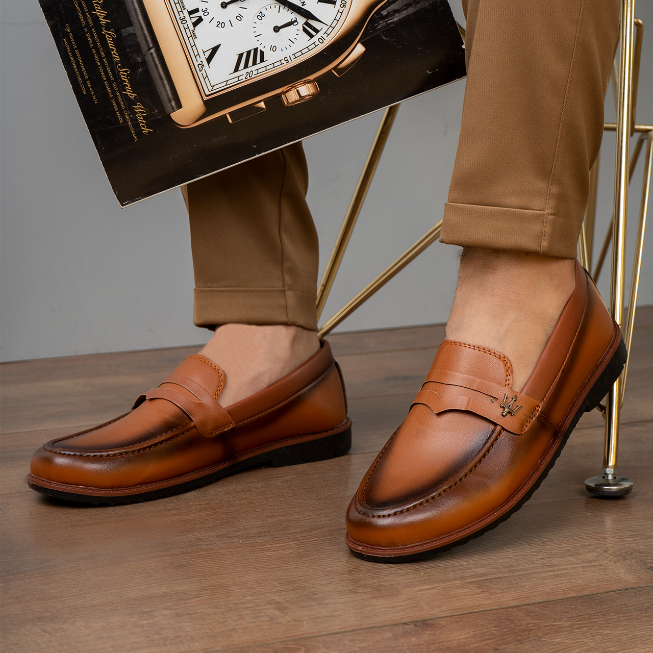 کفش کالج مازراتی عسلی مردانه مدل loafer