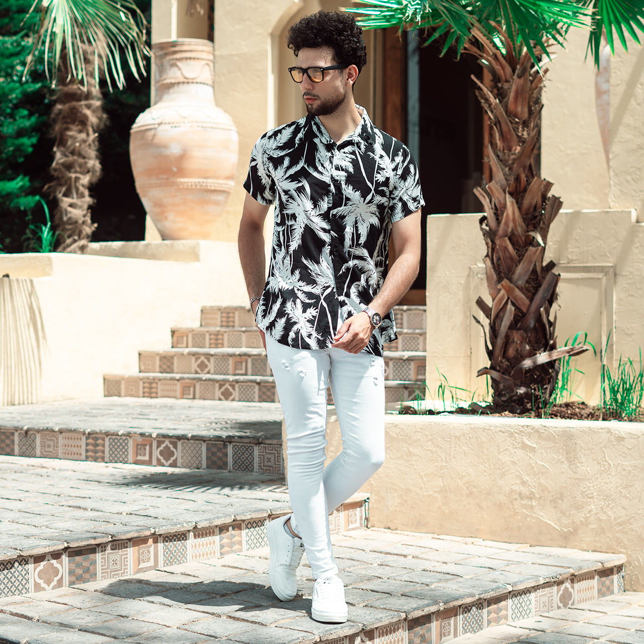 پیراهن هاوایی مردانه طرح نخل مدل TB50