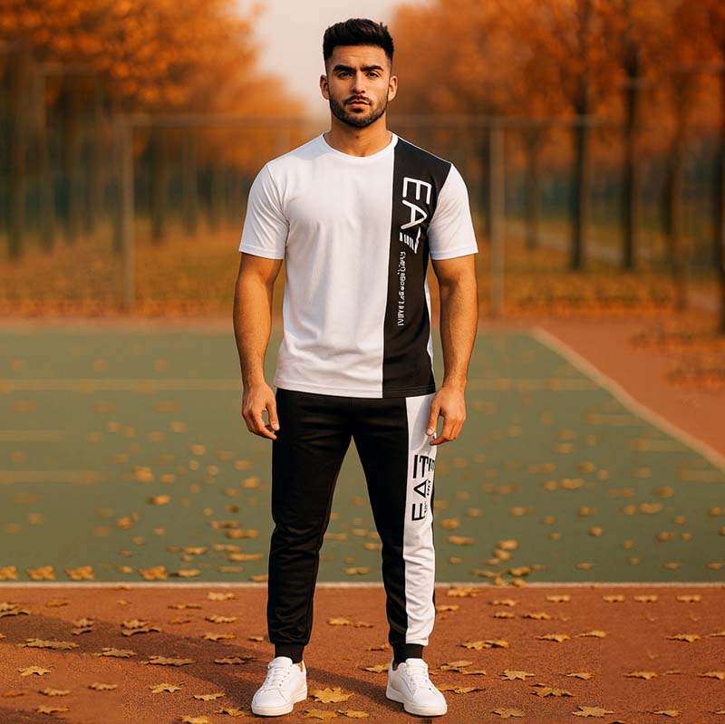 ست تیشرت شلوار EA7 سفید مشکی مدلWE82