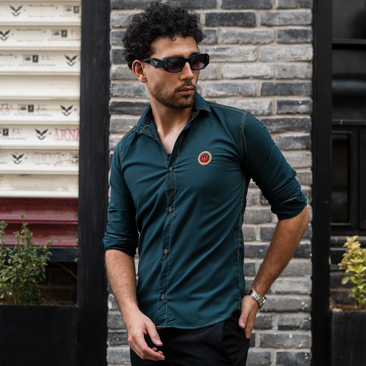 پیراهن مردانه سبز مدل Gabi