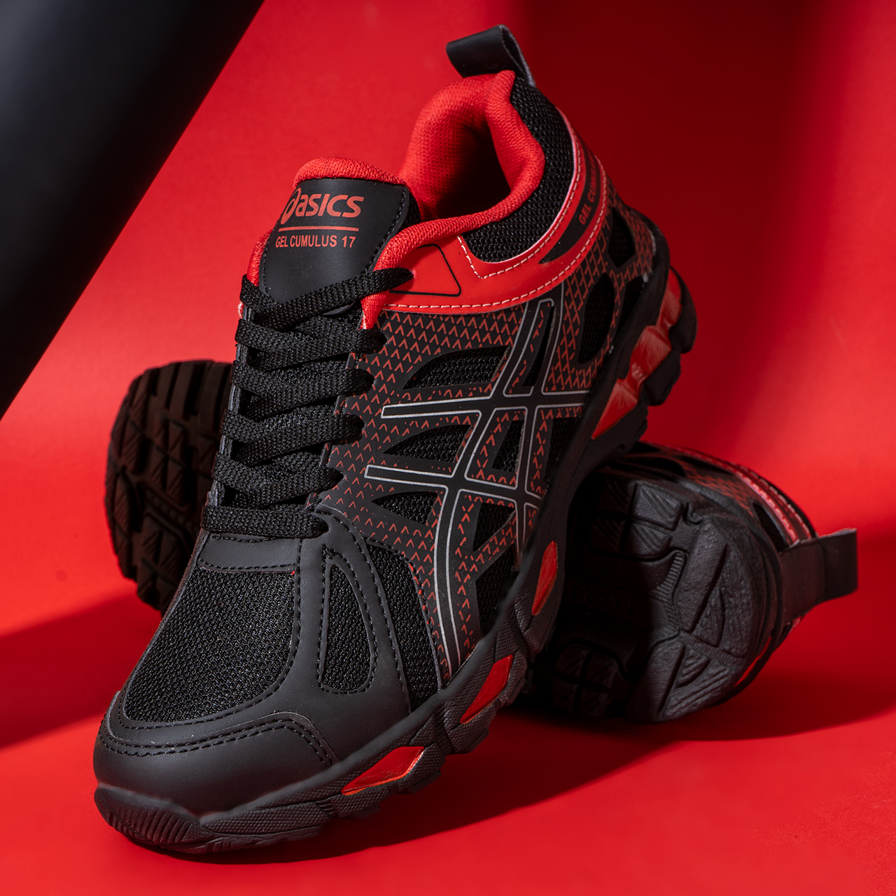 کفش ورزشی اسیکس مشکی-قرمز مردانه مدل GEL17