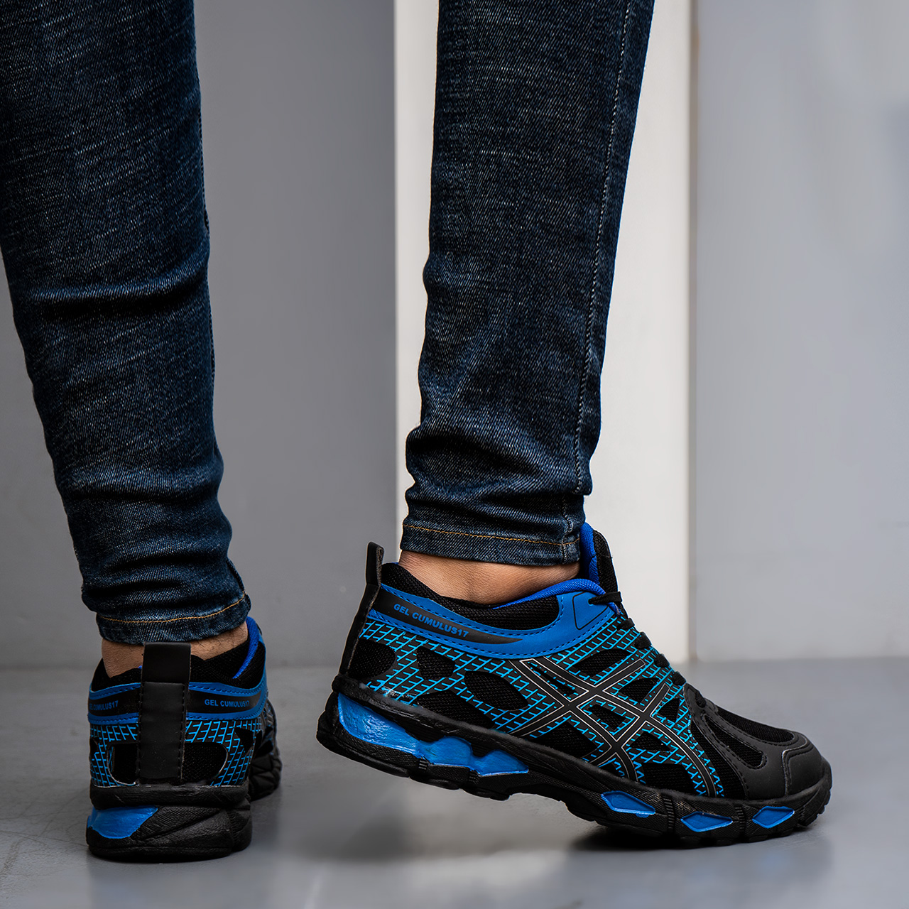 کفش ورزشی اسیکس مشکی آبی مردانه مدل GEL17